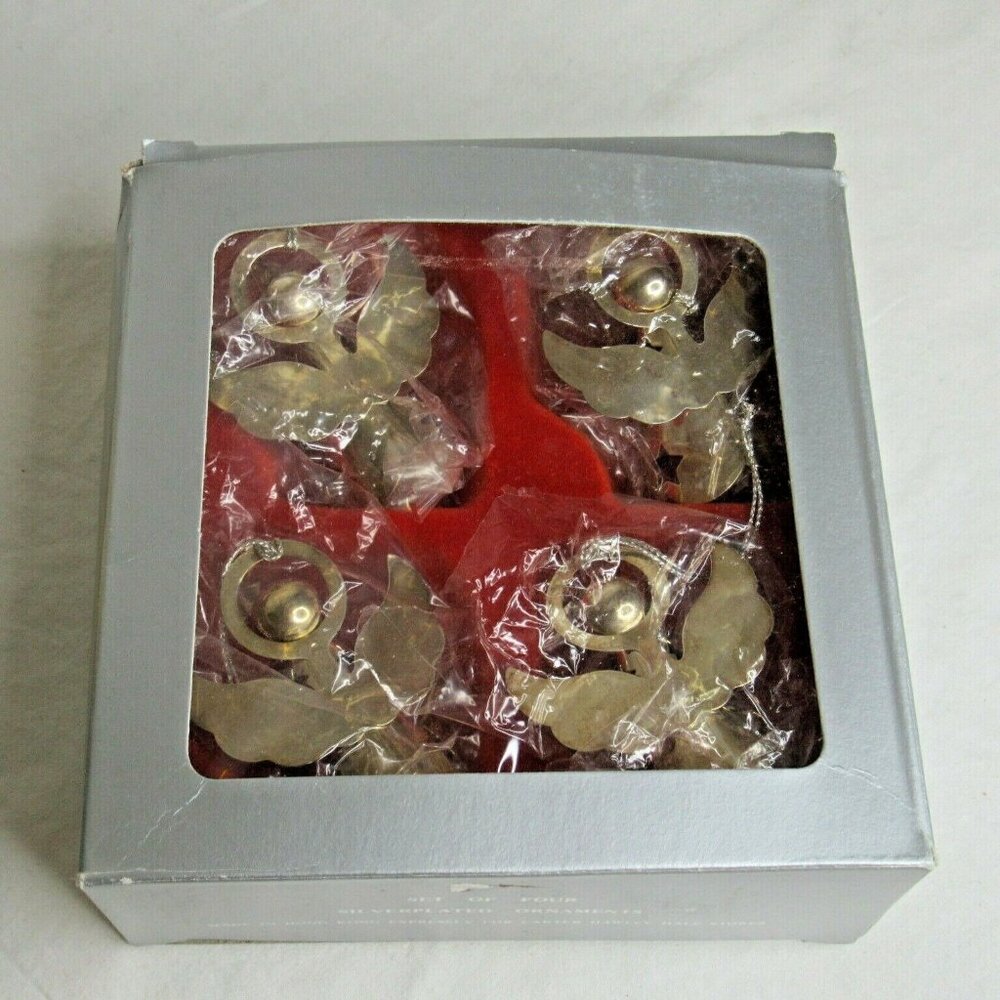 Christmas Angel Ornaments Set Star Cutouts Metal Boxed Collectible Holiday Decor